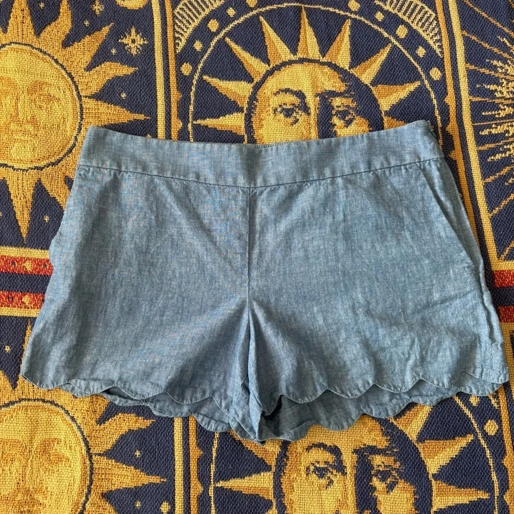 Ann Taylor LOFT The Riviera Short Linen Blend Scalloped Hem Pockets Blue Size 10 - Picture 2 of 10